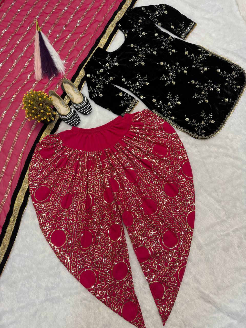 Royal Designer Dhoti Salwar Set with Fancy Top & Dupatta