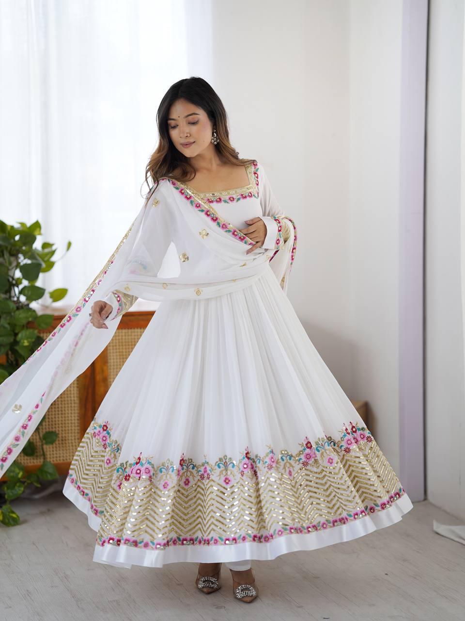 New Latest Aliya Cut Embroidered Sequin Designer Anarkali Suit Set