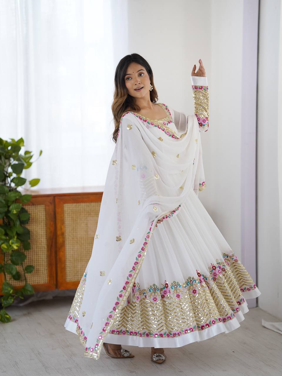 New Latest Aliya Cut Embroidered Sequin Designer Anarkali Suit Set