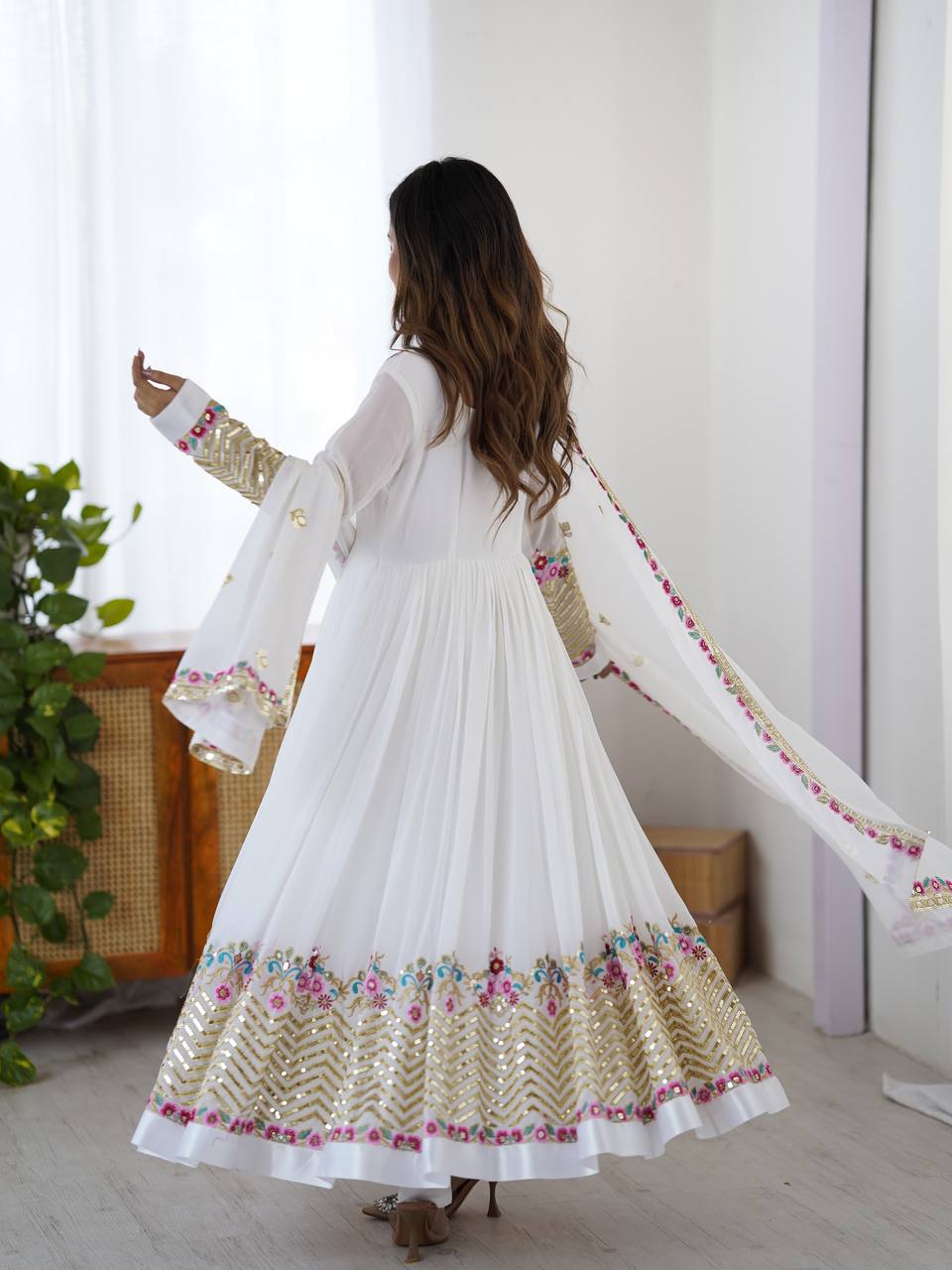New Latest Aliya Cut Embroidered Sequin Designer Anarkali Suit Set