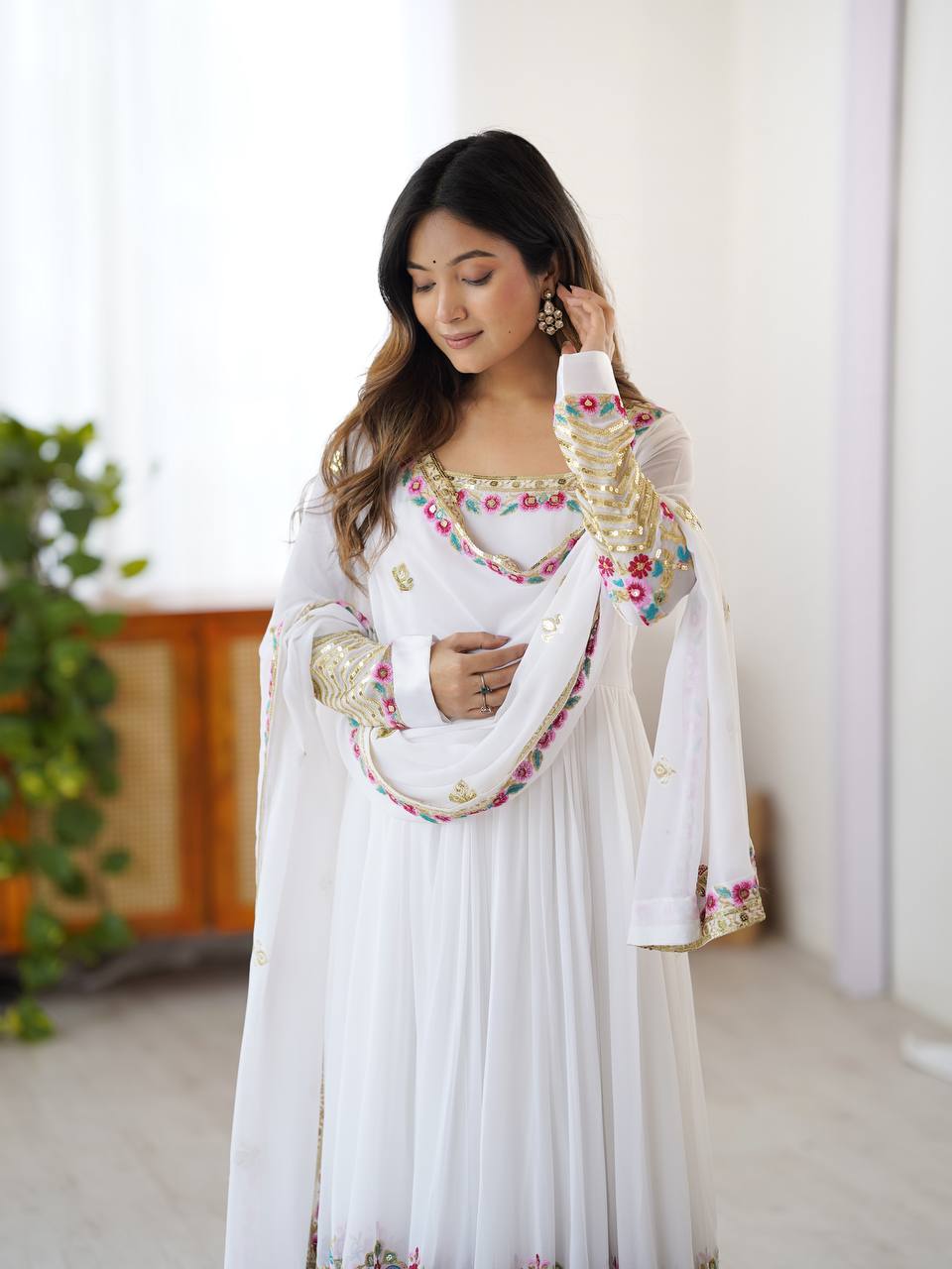 New Latest Aliya Cut Embroidered Sequin Designer Anarkali Suit Set