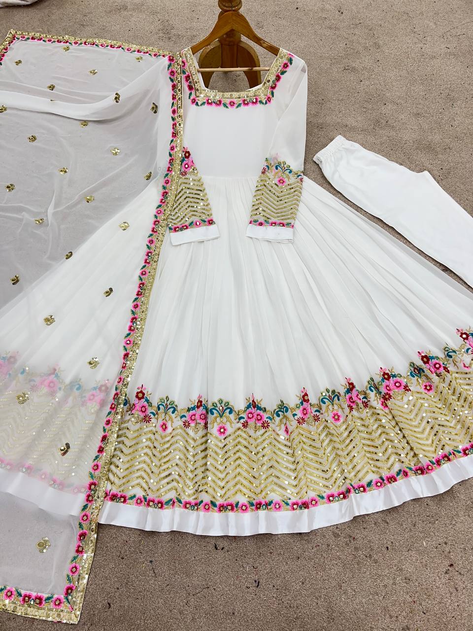 New Latest Aliya Cut Embroidered Sequin Designer Anarkali Suit Set