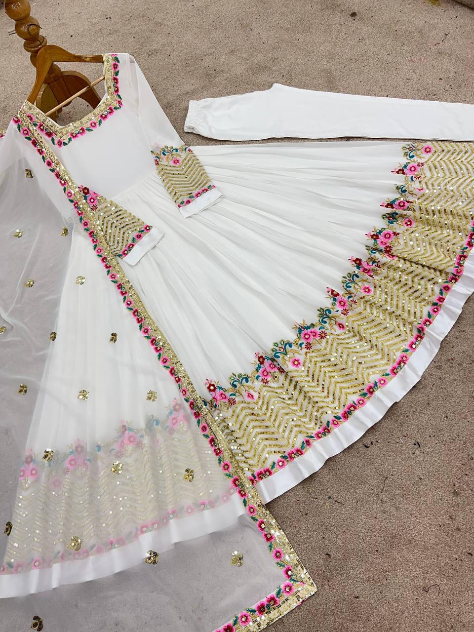 New Latest Aliya Cut Embroidered Sequin Designer Anarkali Suit Set