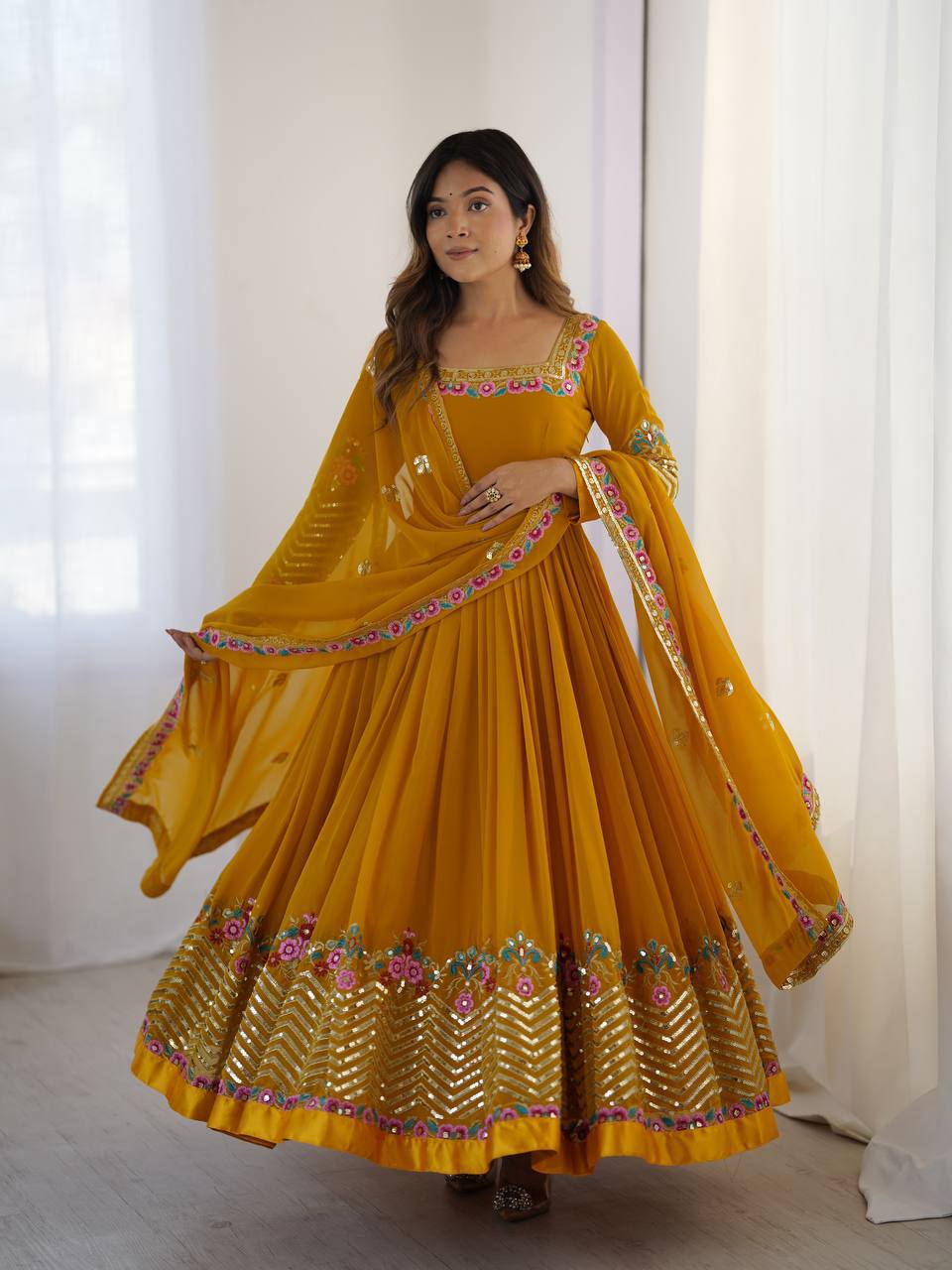 New Latest Aliya Cut Embroidered Sequin Designer Anarkali Suit Set