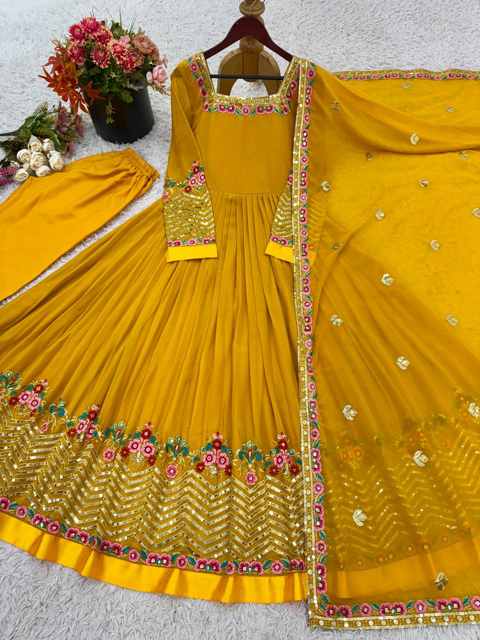New Latest Aliya Cut Embroidered Sequin Designer Anarkali Suit Set