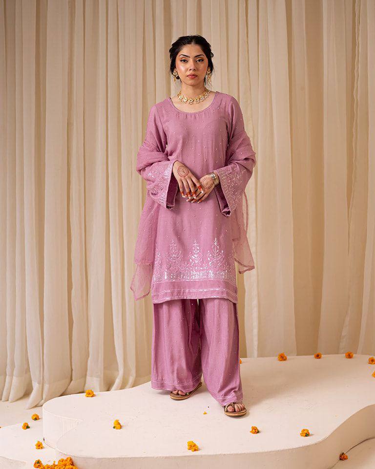 Exclusive Designer Sequins Work Suit β Kurti, Palazzo & Dupatta Combo