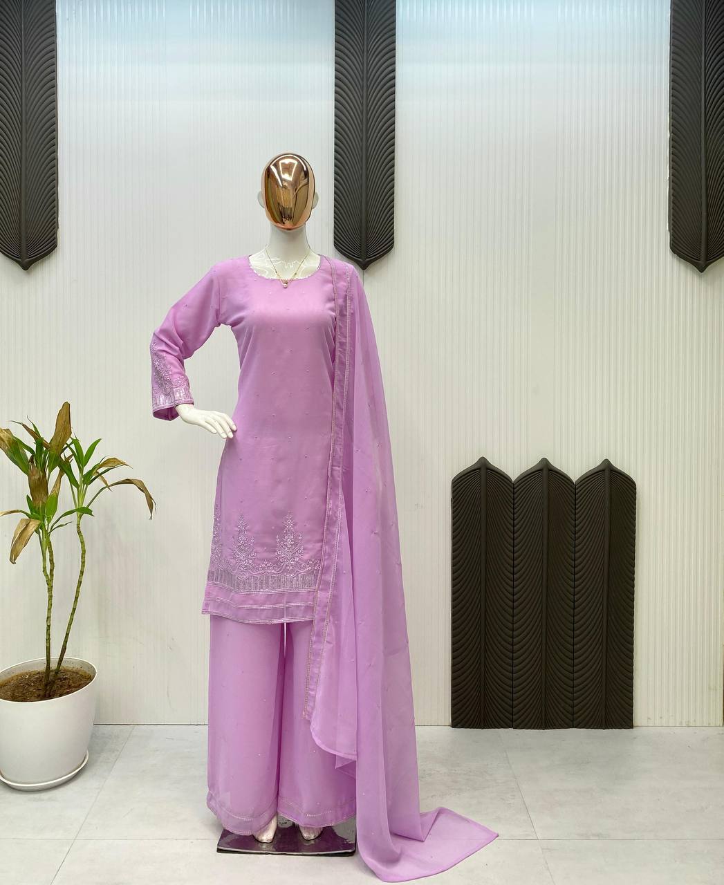 Exclusive Designer Sequins Work Suit β Kurti, Palazzo & Dupatta Combo