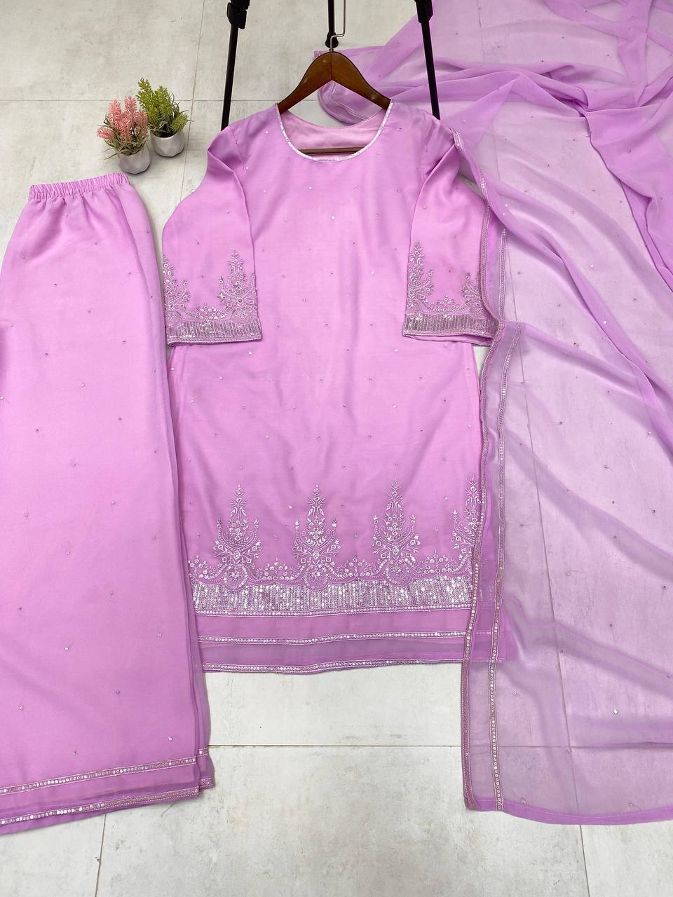 Exclusive Designer Sequins Work Suit β Kurti, Palazzo & Dupatta Combo