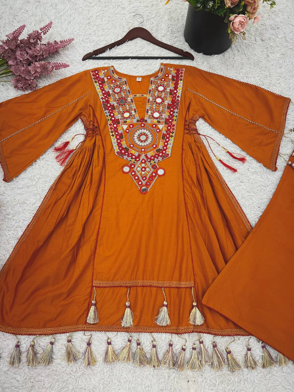 Orange Color Pure Khadi Cotton Kurta With Pant Set
