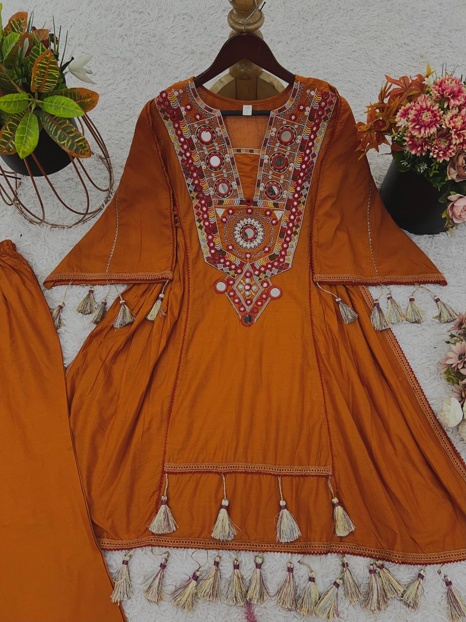 Orange Color Pure Khadi Cotton Kurta With Pant Set
