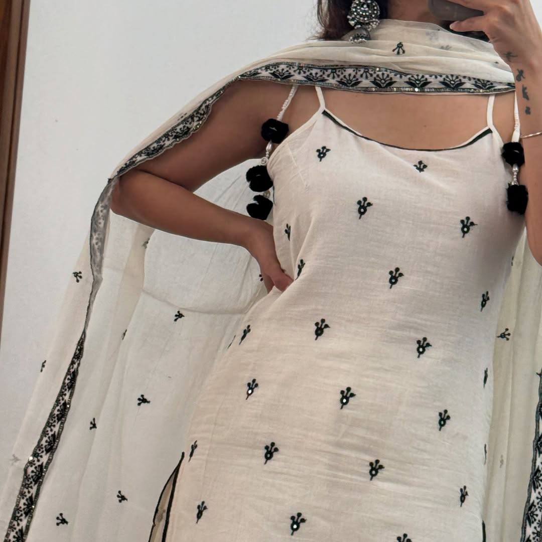 Classic Charm: Pure Maska Cotton Silk Kurti with Fancy Border Finish