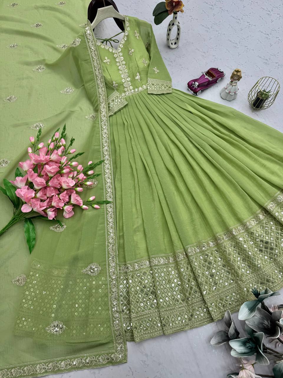 Starlight Diva – Sequins Embroidered Georgette Gown