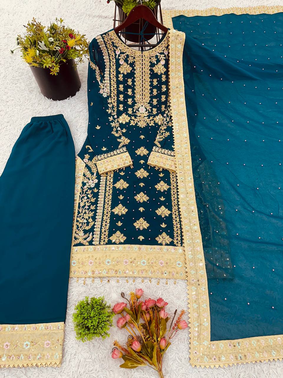 Elegant Embroidered Sequence with Rivet Moti Work Designer Set