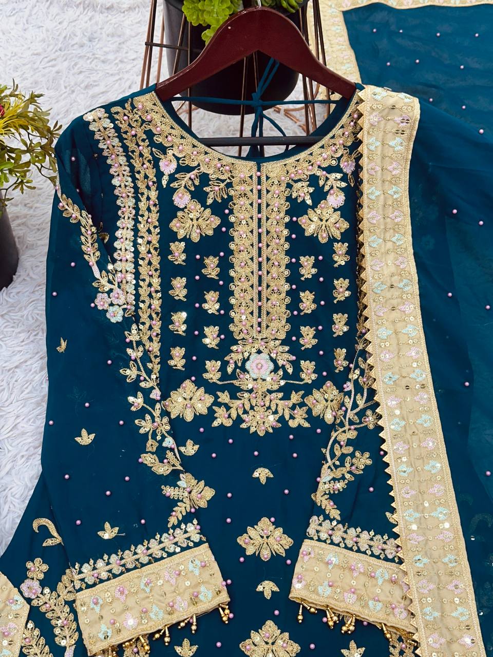 Elegant Embroidered Sequence with Rivet Moti Work Designer Set