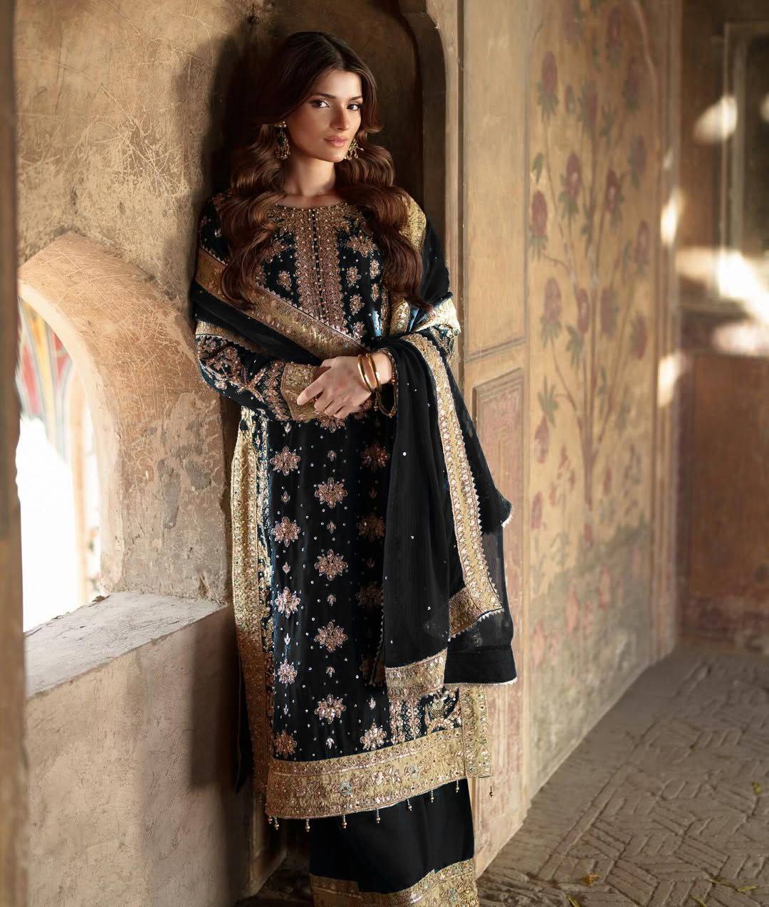 Elegant Embroidered Sequence with Rivet Moti Work Designer Set