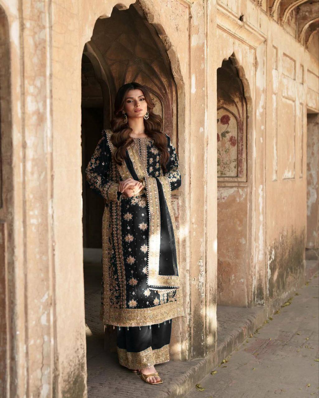 Elegant Embroidered Sequence with Rivet Moti Work Designer Set