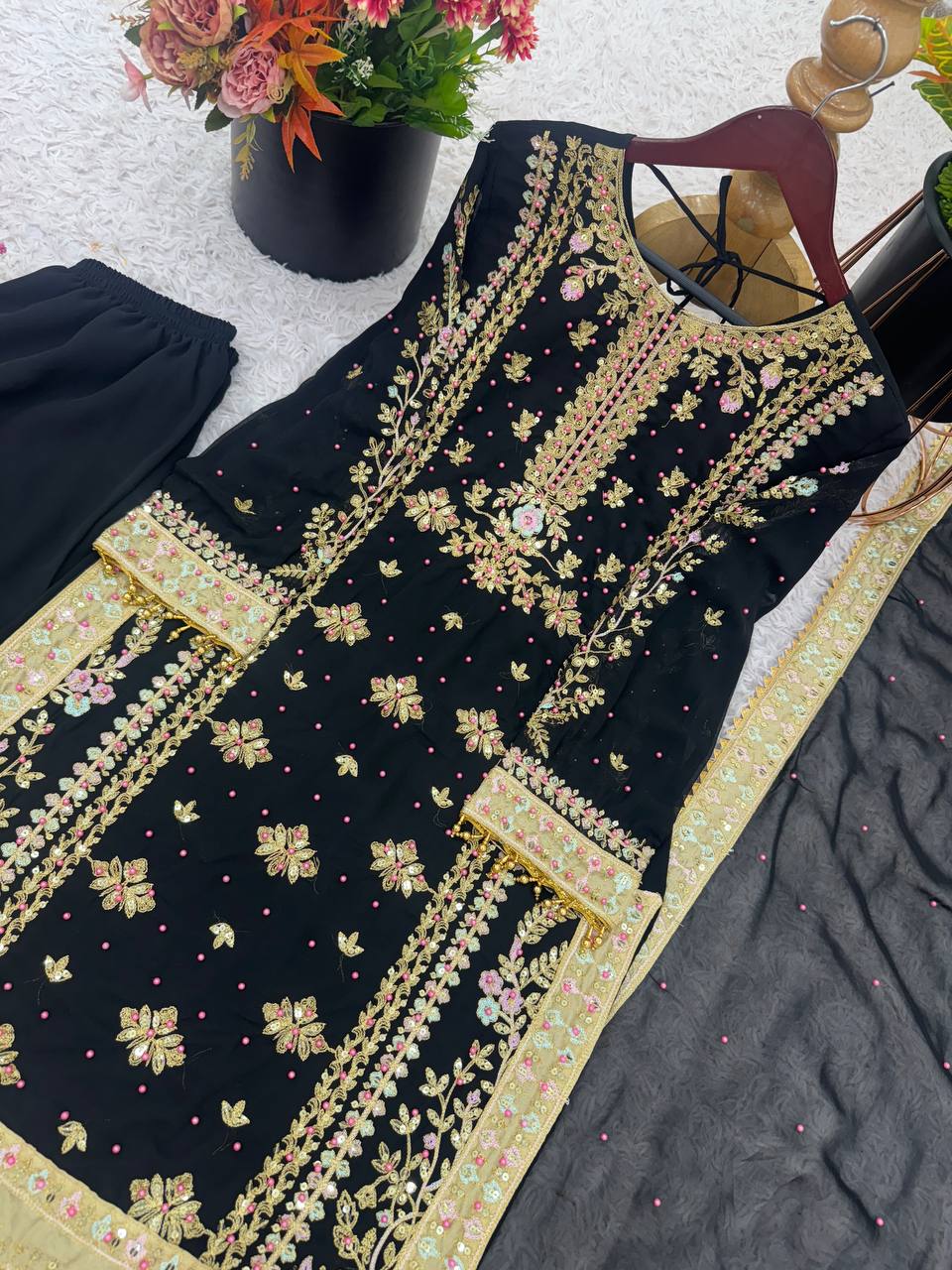 Elegant Embroidered Sequence with Rivet Moti Work Designer Set