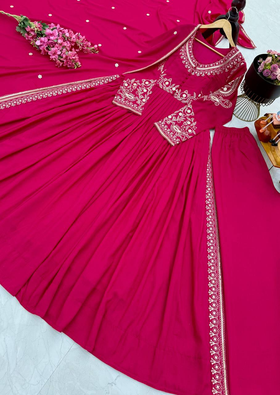 Elegant Heavy Chinon Top & Lehenga Set with Dupatta β Full Sleeves & Embroidery Details