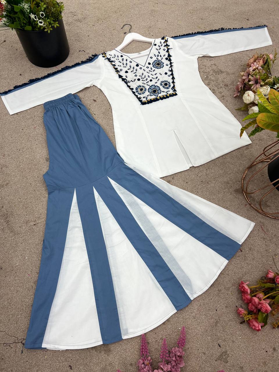 Threaded Harmony – Khadi Cotton Co-ord Set with Mirror Work