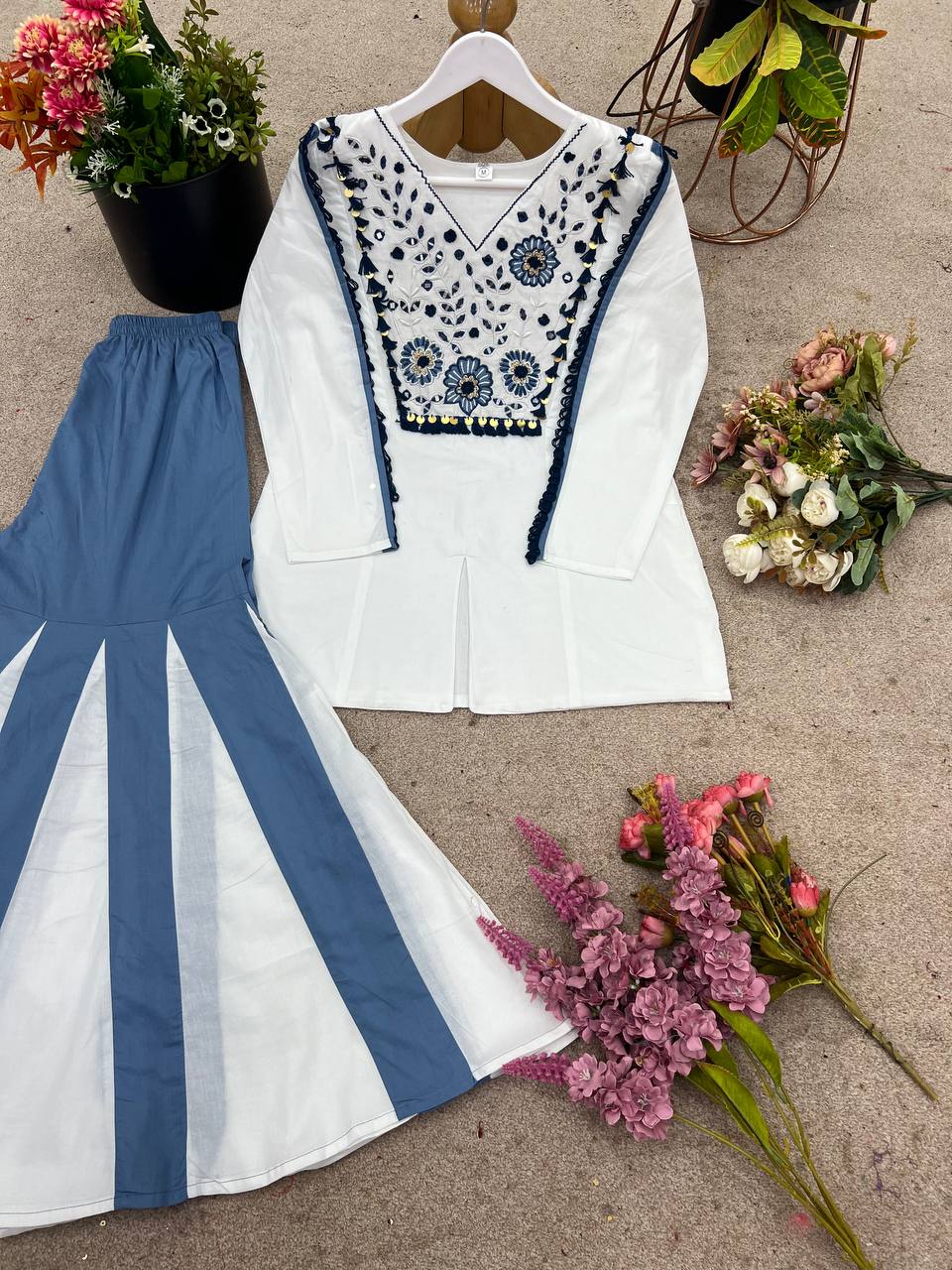 Threaded Harmony – Khadi Cotton Co-ord Set with Mirror Work