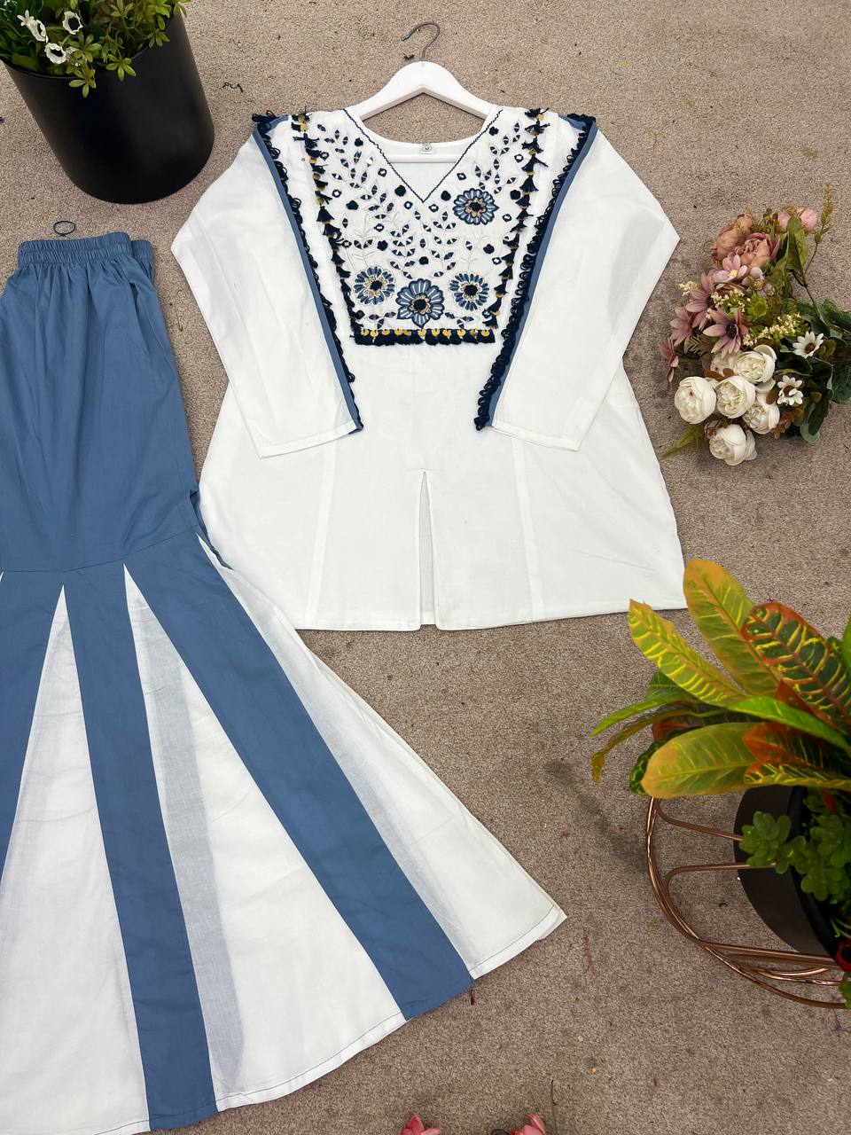 Threaded Harmony – Khadi Cotton Co-ord Set with Mirror Work