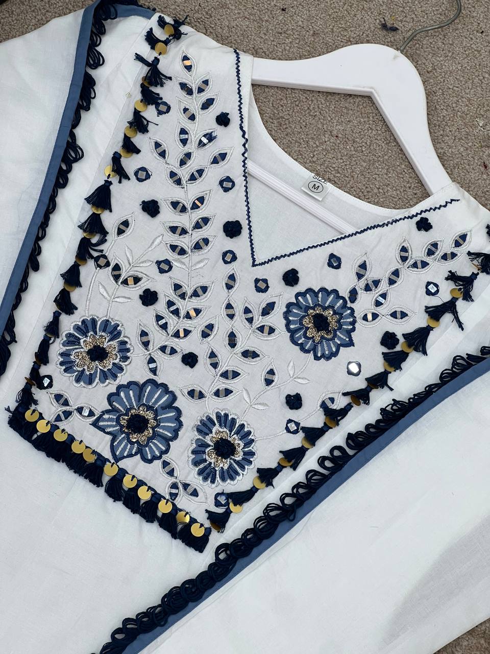 Threaded Harmony – Khadi Cotton Co-ord Set with Mirror Work