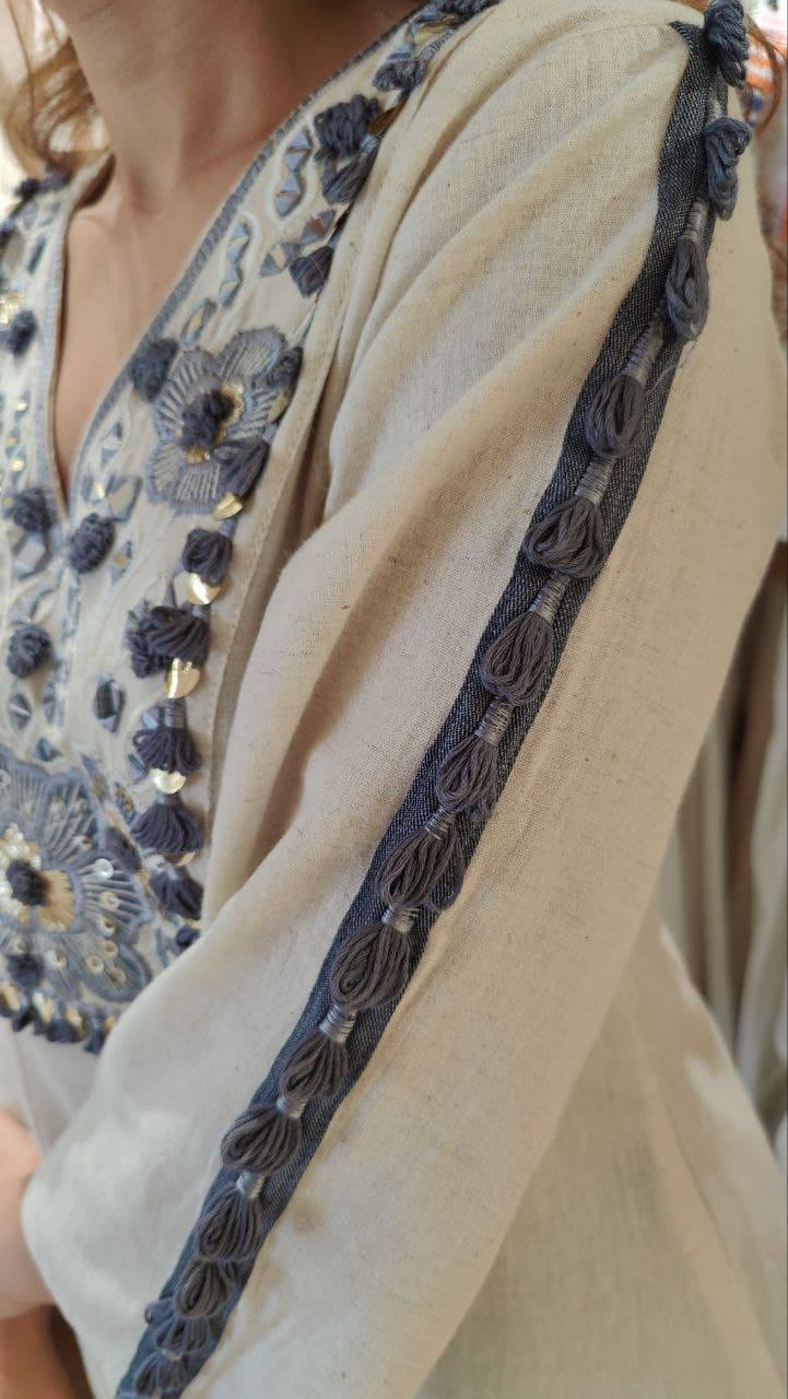 Threaded Harmony – Khadi Cotton Co-ord Set with Mirror Work