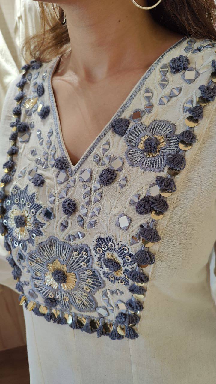 Threaded Harmony – Khadi Cotton Co-ord Set with Mirror Work