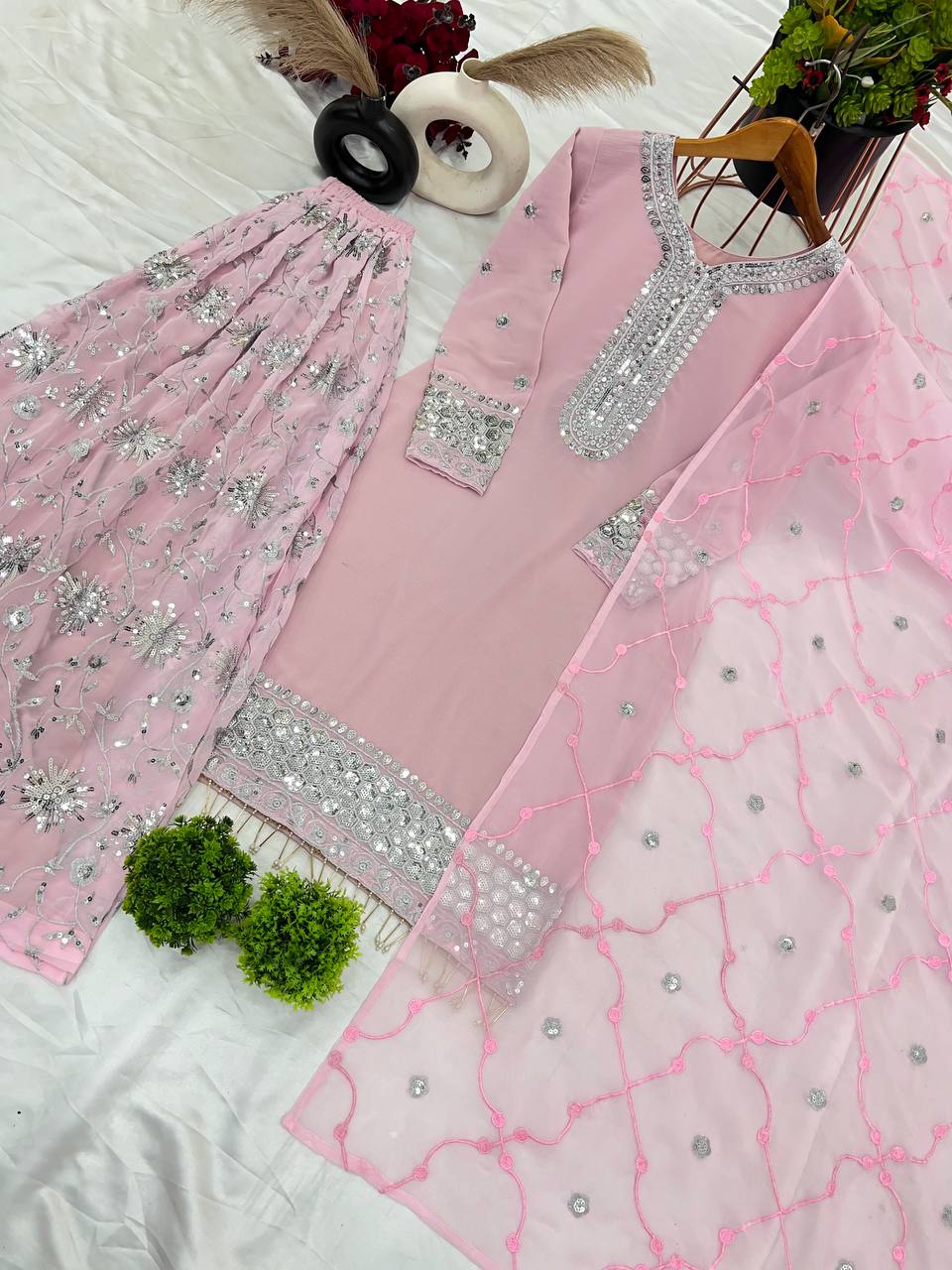Royal Spark – Faux Georgette Embroidered Ensemble with Dupatta