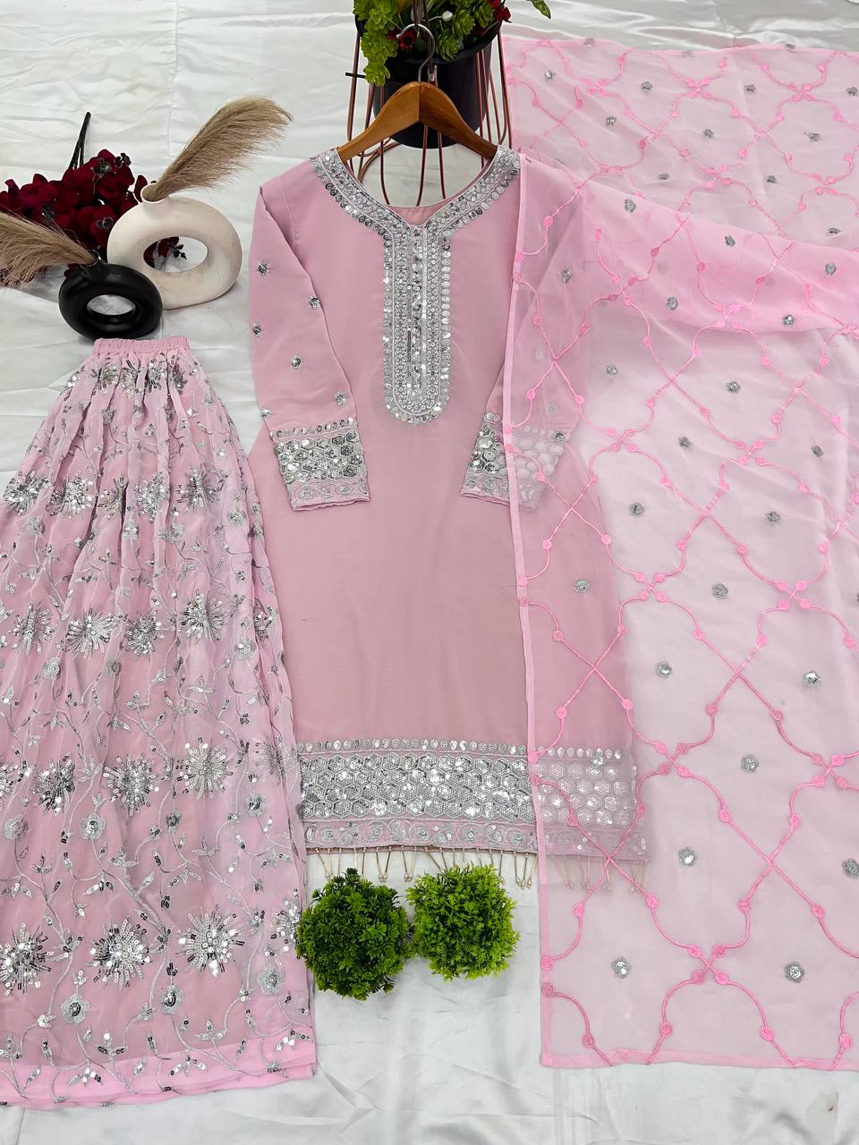 Royal Spark – Faux Georgette Embroidered Ensemble with Dupatta