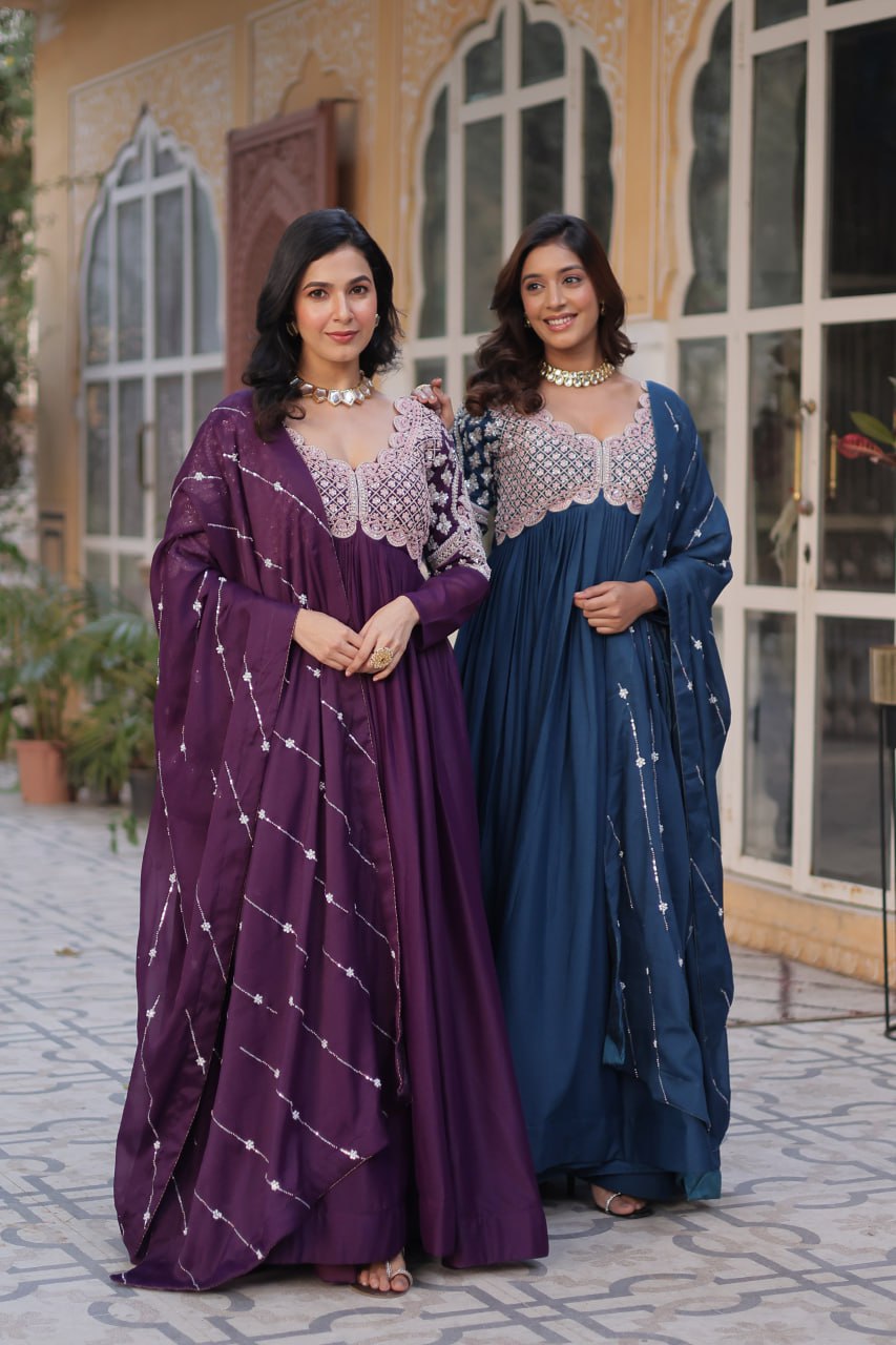 Star Georgette with Embroidery Beads Sequins-work