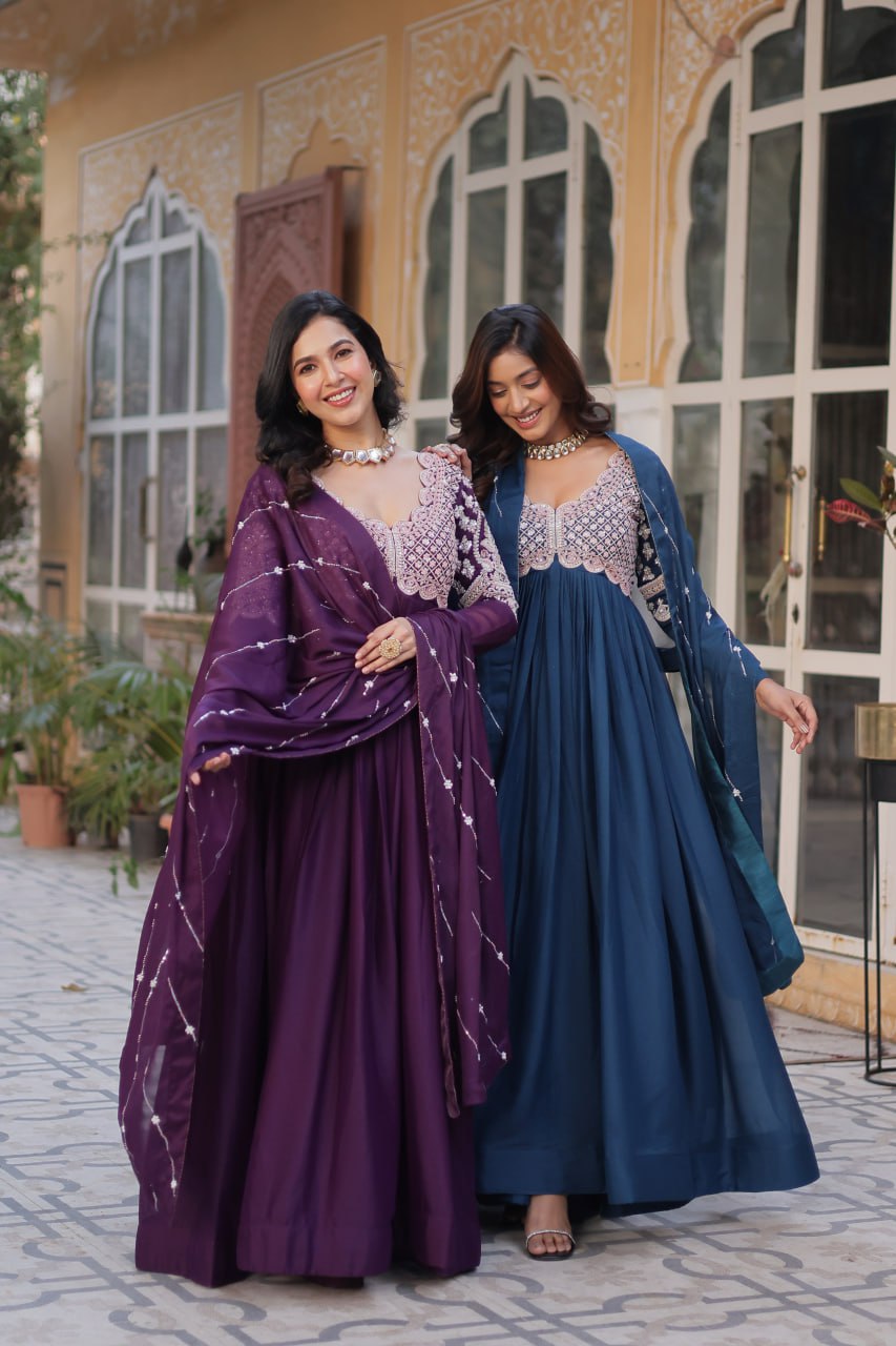 Star Georgette with Embroidery Beads Sequins-work