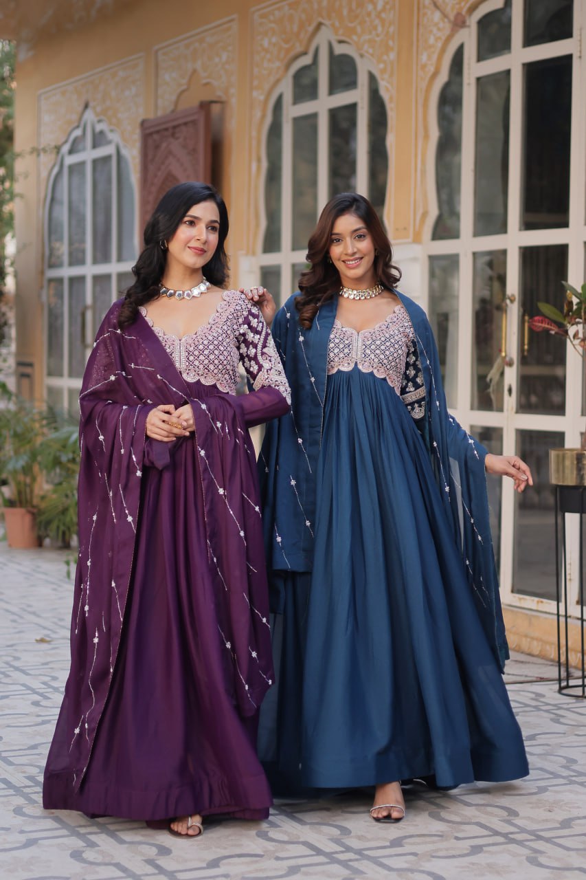 Star Georgette with Embroidery Beads Sequins-work