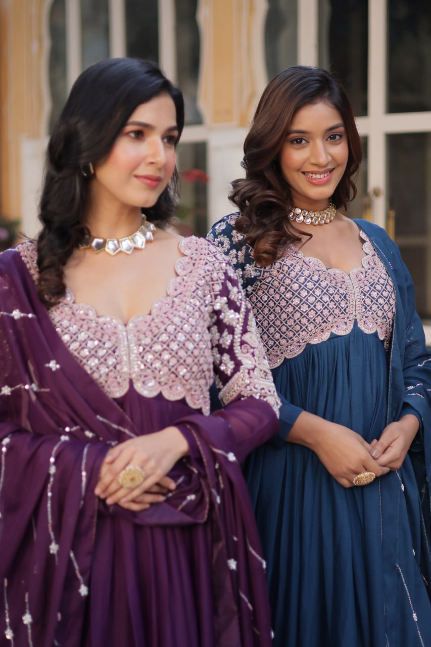 Star Georgette with Embroidery Beads Sequins-work