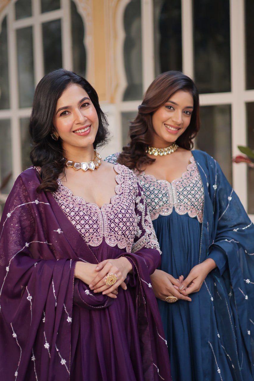 Star Georgette with Embroidery Beads Sequins-work