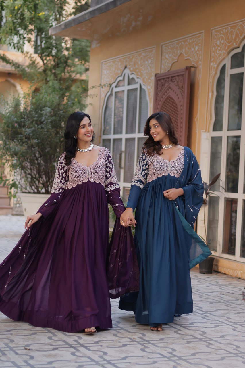 Star Georgette with Embroidery Beads Sequins-work