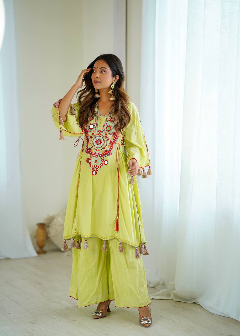 Pista-Green Color Pure Khadi Cotton Kurta With Pant Set