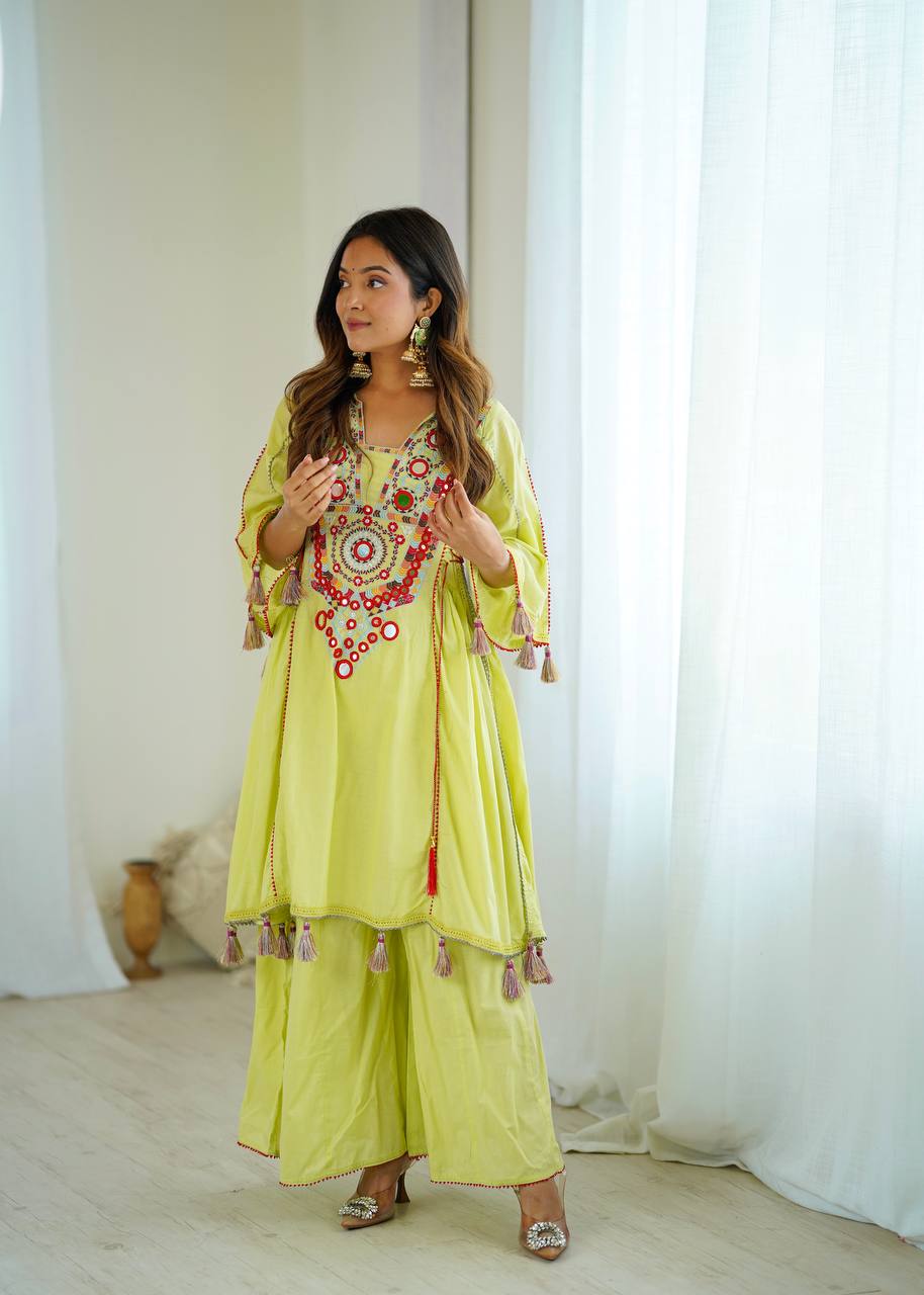 Pista-Green Color Pure Khadi Cotton Kurta With Pant Set