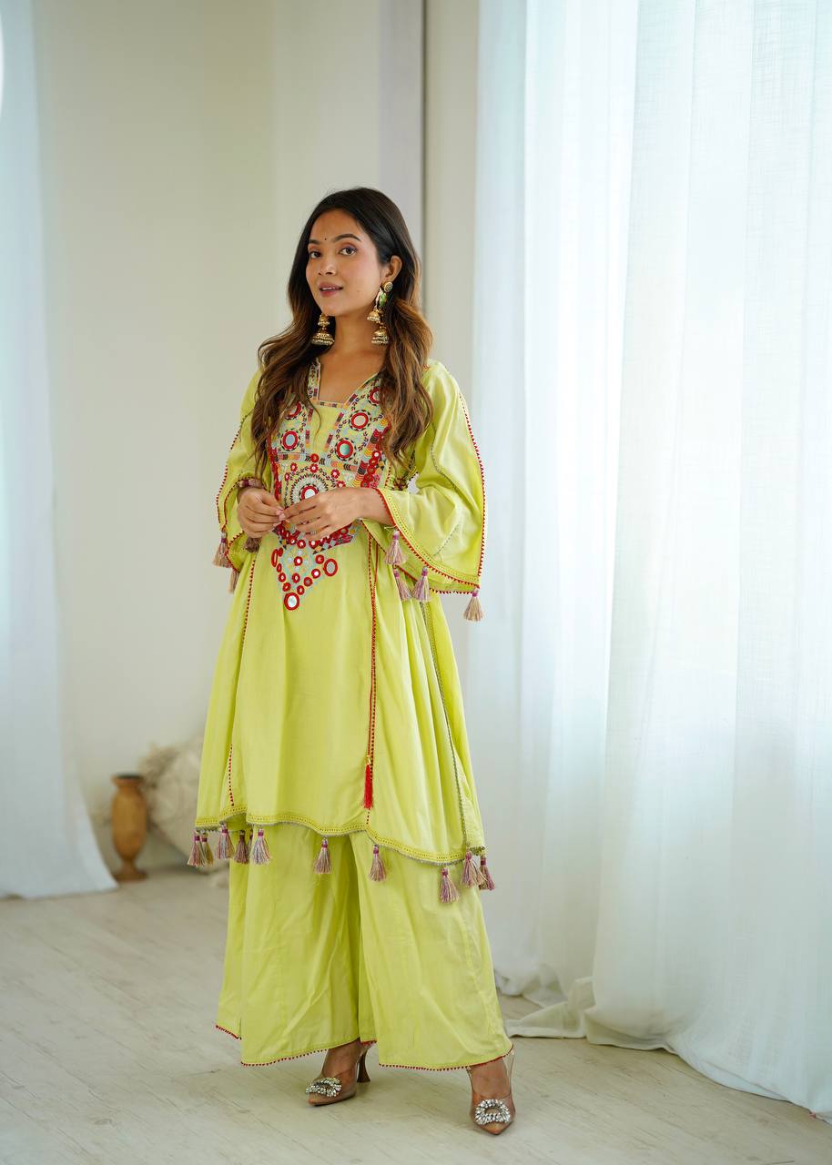 Pista-Green Color Pure Khadi Cotton Kurta With Pant Set
