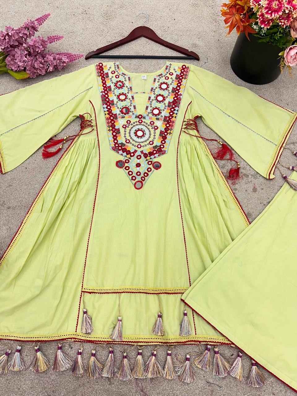 Pista-Green Color Pure Khadi Cotton Kurta With Pant Set