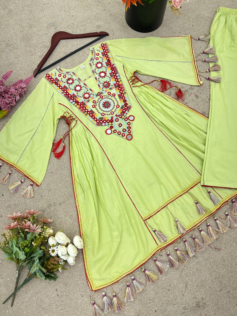 Pista-Green Color Pure Khadi Cotton Kurta With Pant Set