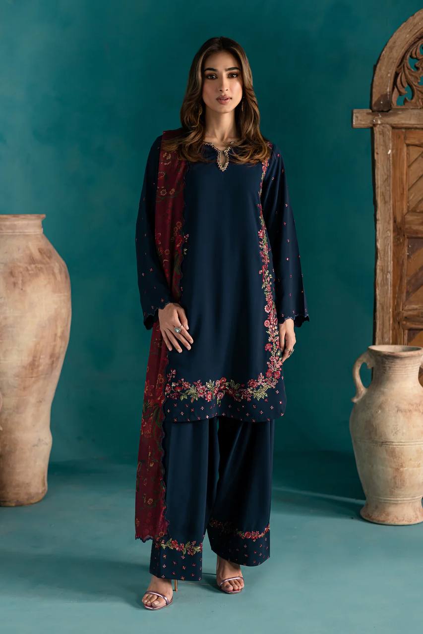 Timeless Grace: Navy Suit with Red & Gold Royal Embellishments