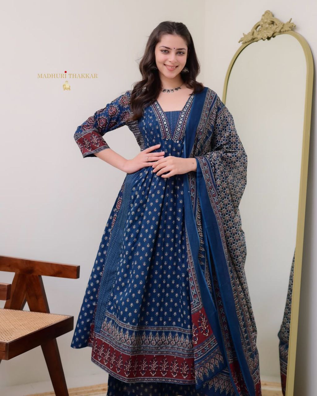 MAL Cotton Kurti Plazo With Handwork Nack Dupatta Set