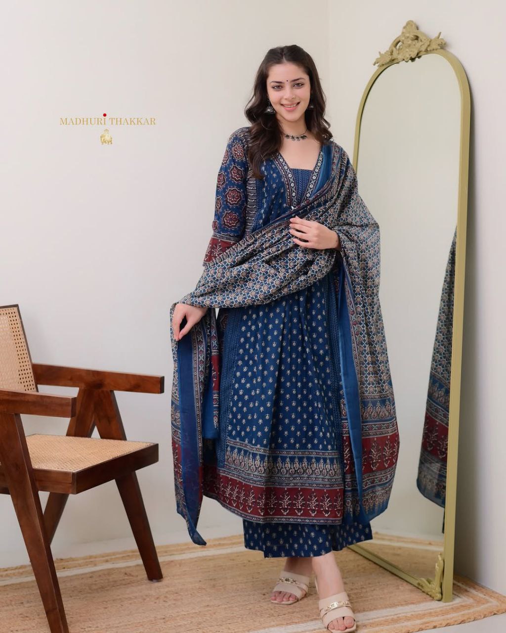 MAL Cotton Kurti Plazo With Handwork Nack Dupatta Set