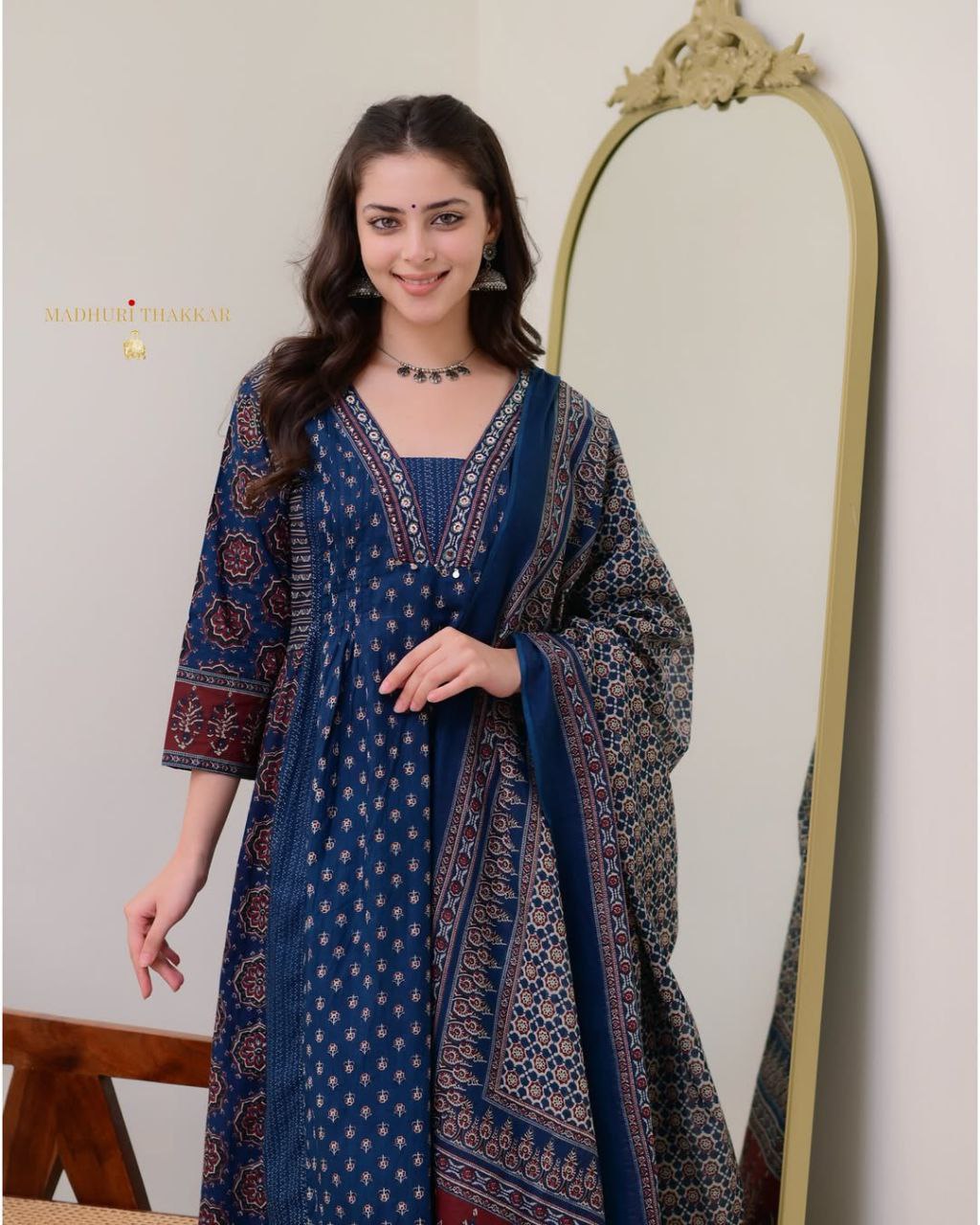 MAL Cotton Kurti Plazo With Handwork Nack Dupatta Set