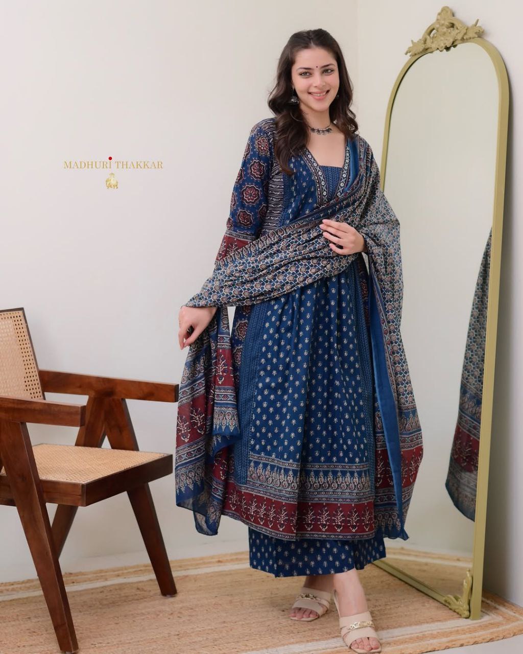 MAL Cotton Kurti Plazo With Handwork Nack Dupatta Set