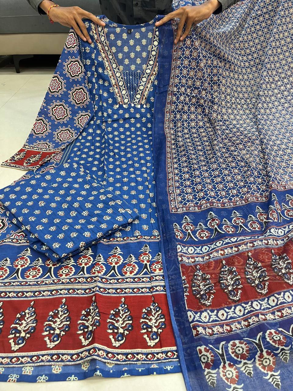MAL Cotton Kurti Plazo With Handwork Nack Dupatta Set