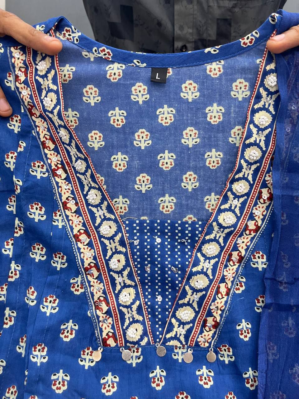 MAL Cotton Kurti Plazo With Handwork Nack Dupatta Set