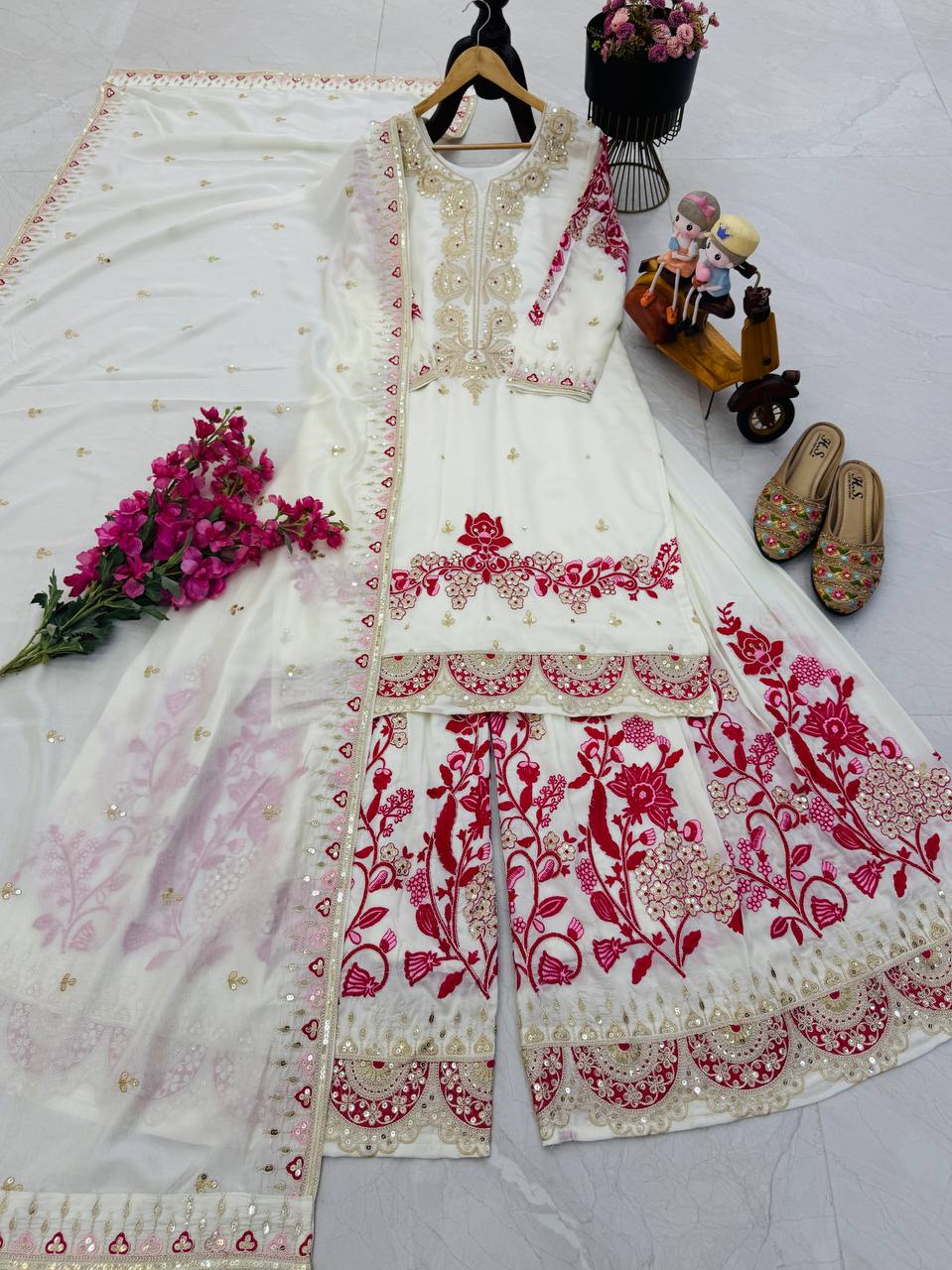 Designer Sharara Suit Set with Stylish Top & Dupatta