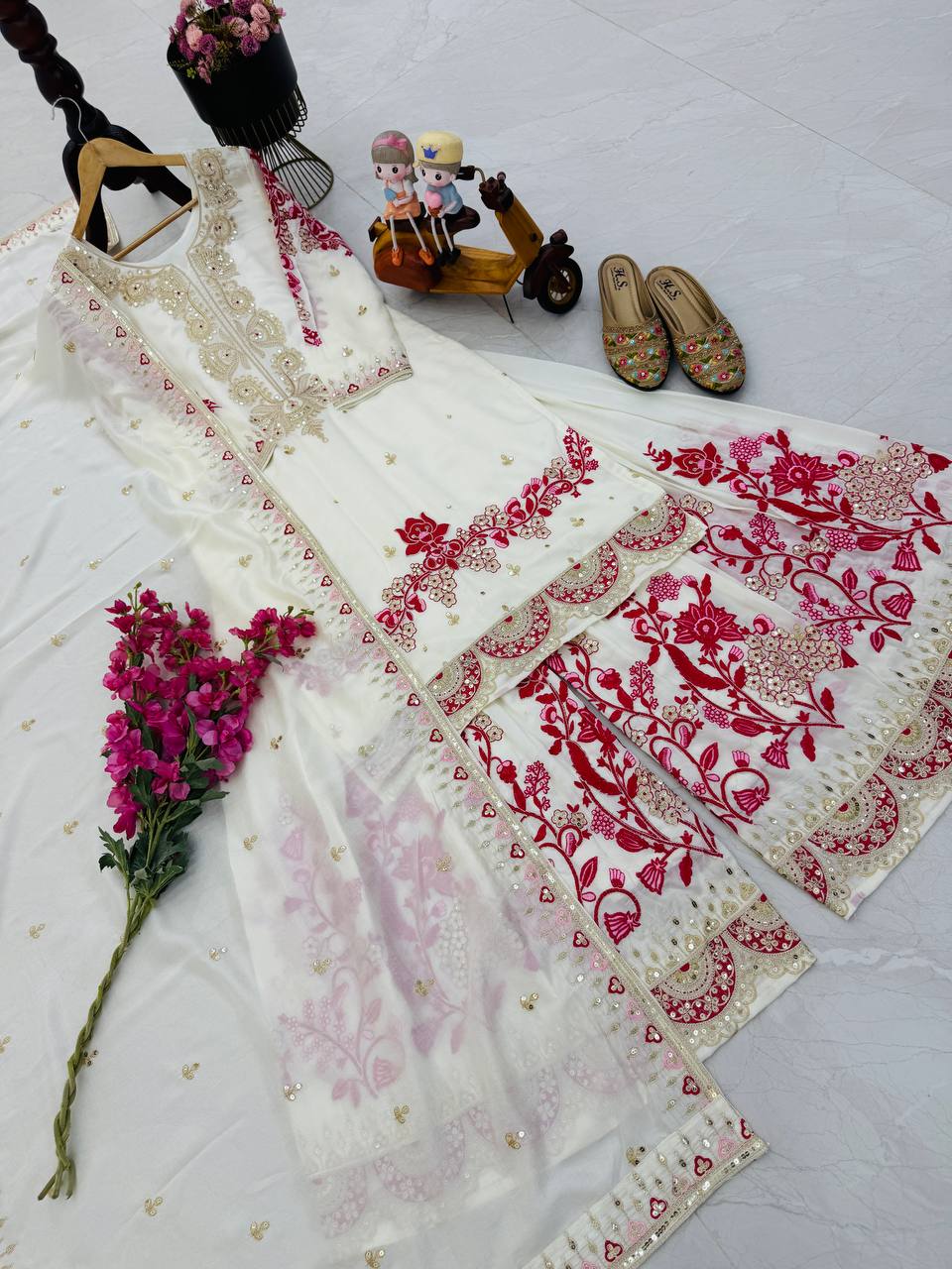 Designer Sharara Suit Set with Stylish Top & Dupatta